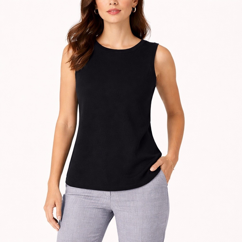 Talbots Black Sleeveless Knit Top‎ Cotton Modal Minimalist Career Core Women's L